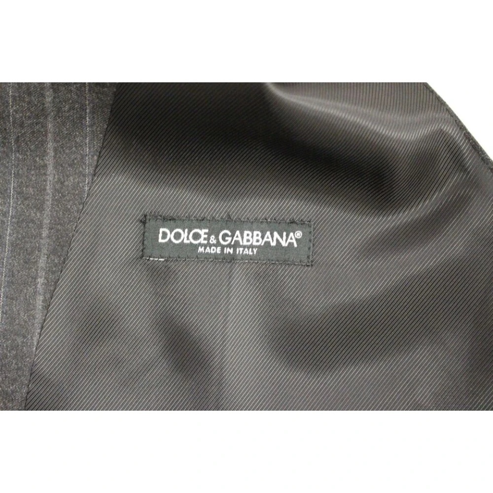 Dolce & Gabbana Grijze Gestreepte Formele Wollen Vest Gray Heren