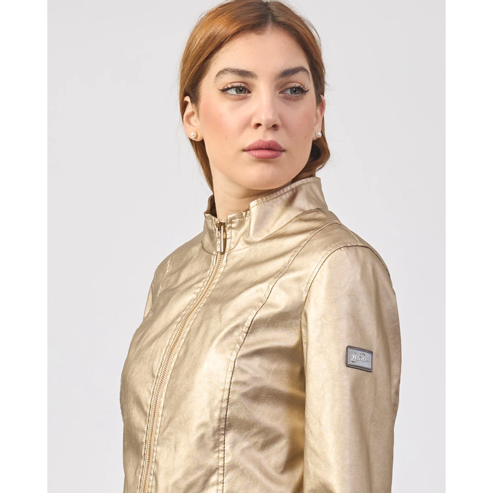 YES ZEE Gouden Korte Jas met Fullzip Zakken Yellow Dames