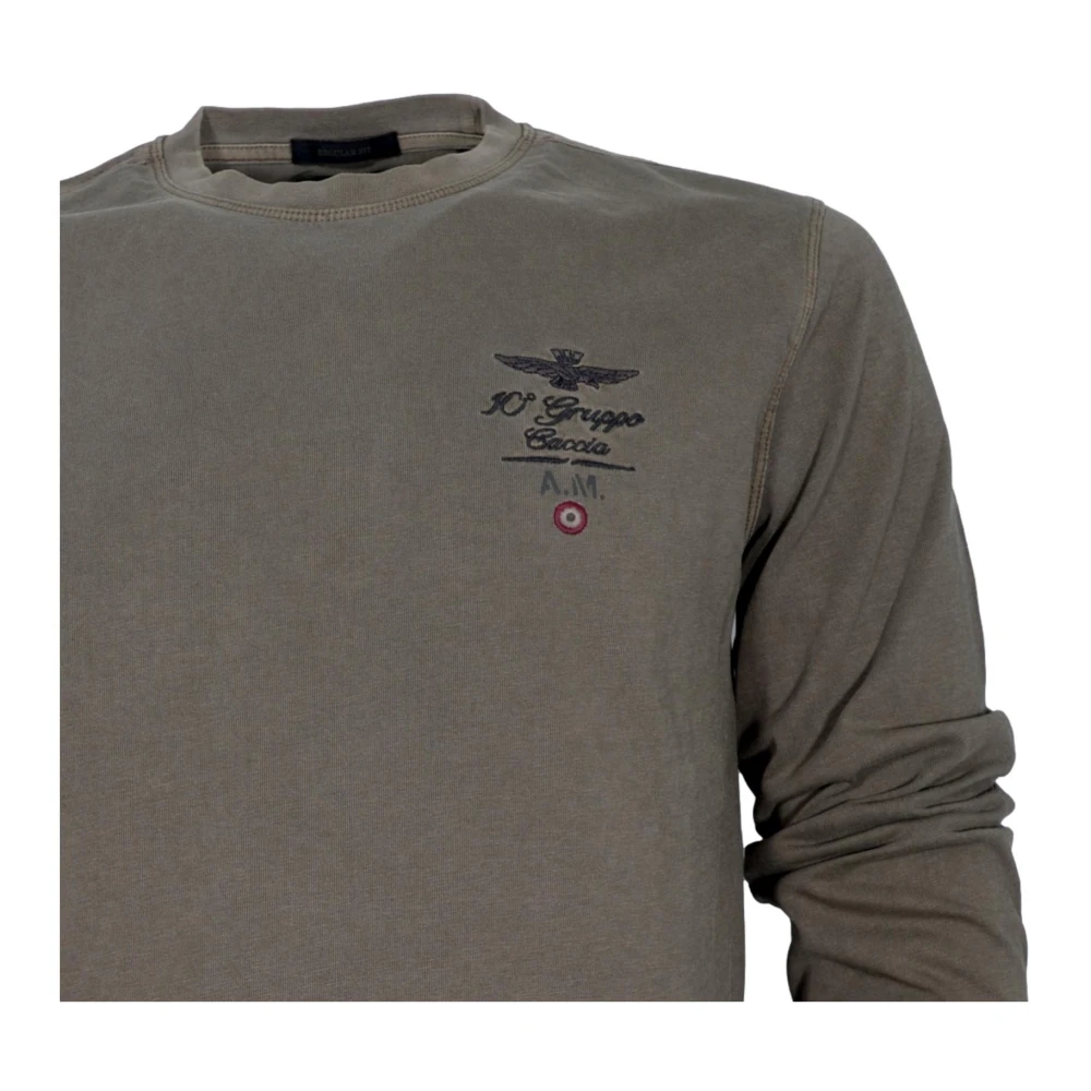 aeronautica militare Groene Basic Crewneck T-shirt Green Heren
