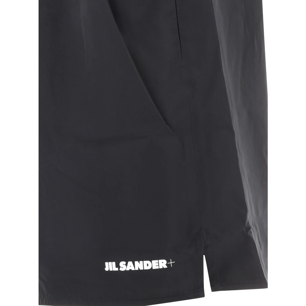 Jil Sander Zwarte Logo Print Elastische Taille Shorts Black Heren