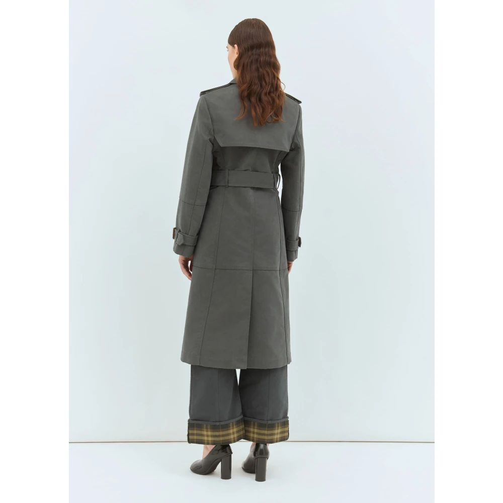 Burberry Geruite Gevoerde Trenchcoat Gray Dames