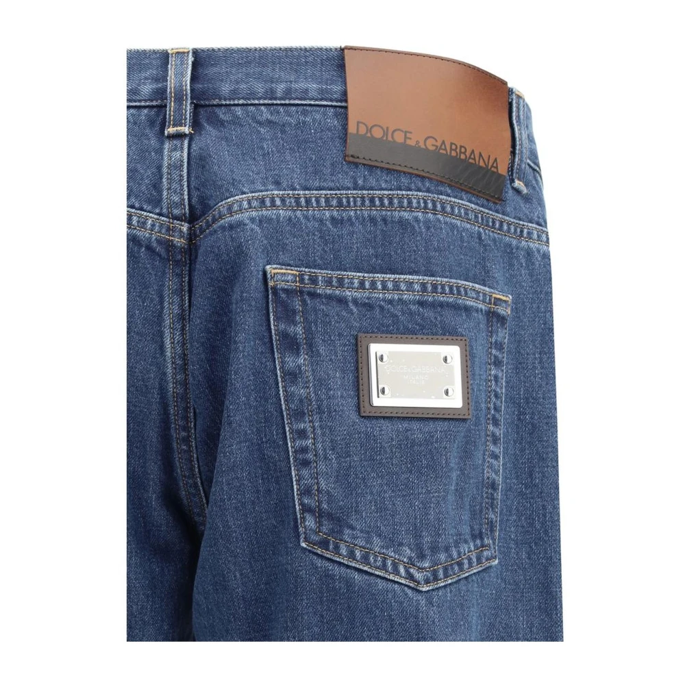 Dolce & Gabbana Logo Plaque Detail Mid-Rise Jeans Blue Heren