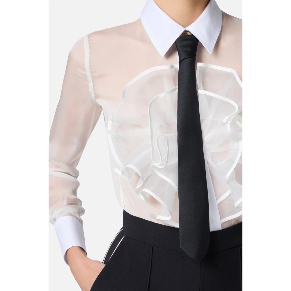 Elisabetta Franchi Zijden voile overhemd met organza ruches White Dames