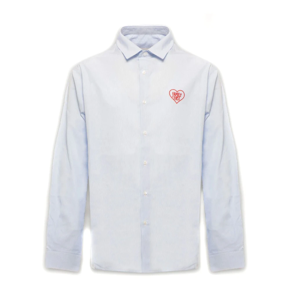 Family First Blauw Gestreept Katoenen Overhemd Blue Heren