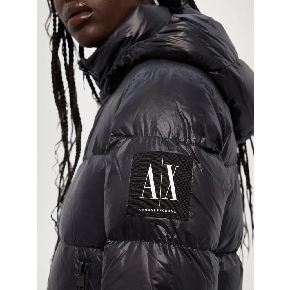 Emporio Armani Zwarte Puffer Lange Jas Black Dames