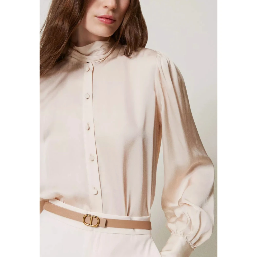 Twinset Omkeerbare leren riem met ovale gesp Beige Dames