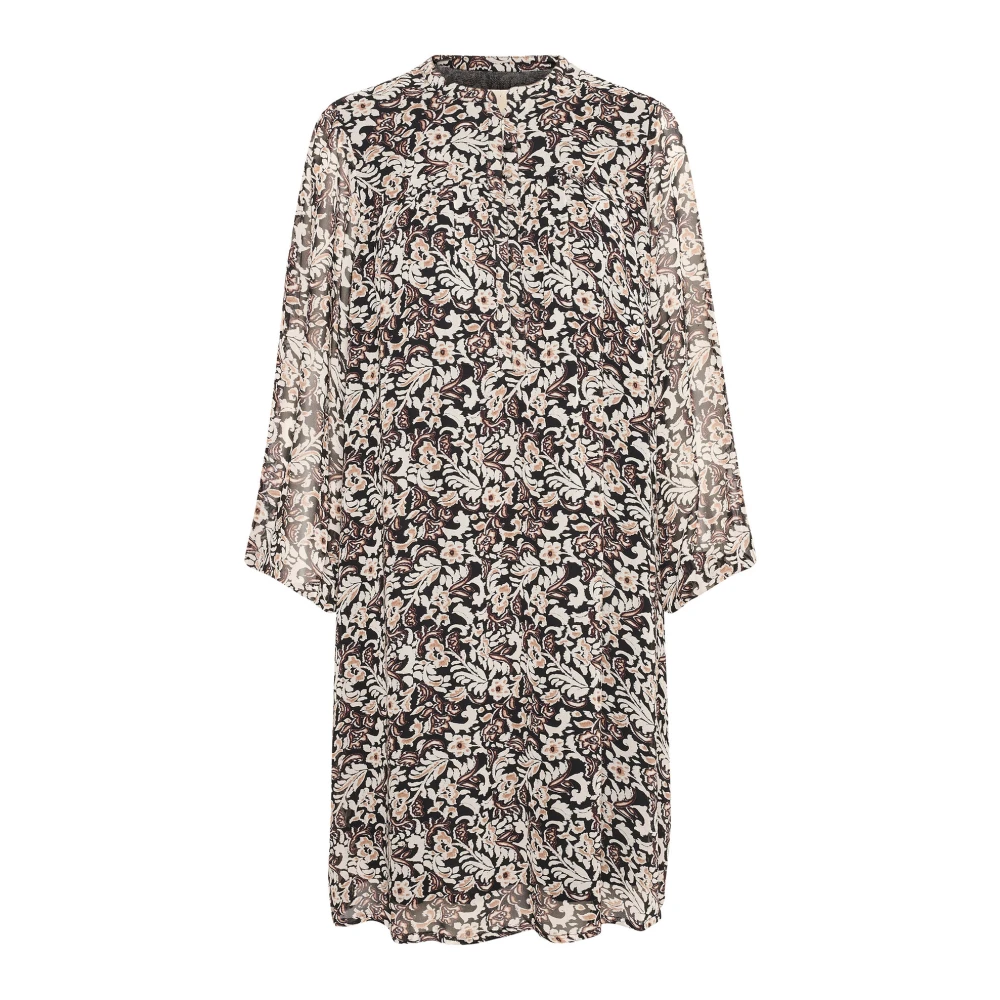 Part Two Zwarte jurk met opgeblazen mouwen en behangprint Beige Dames