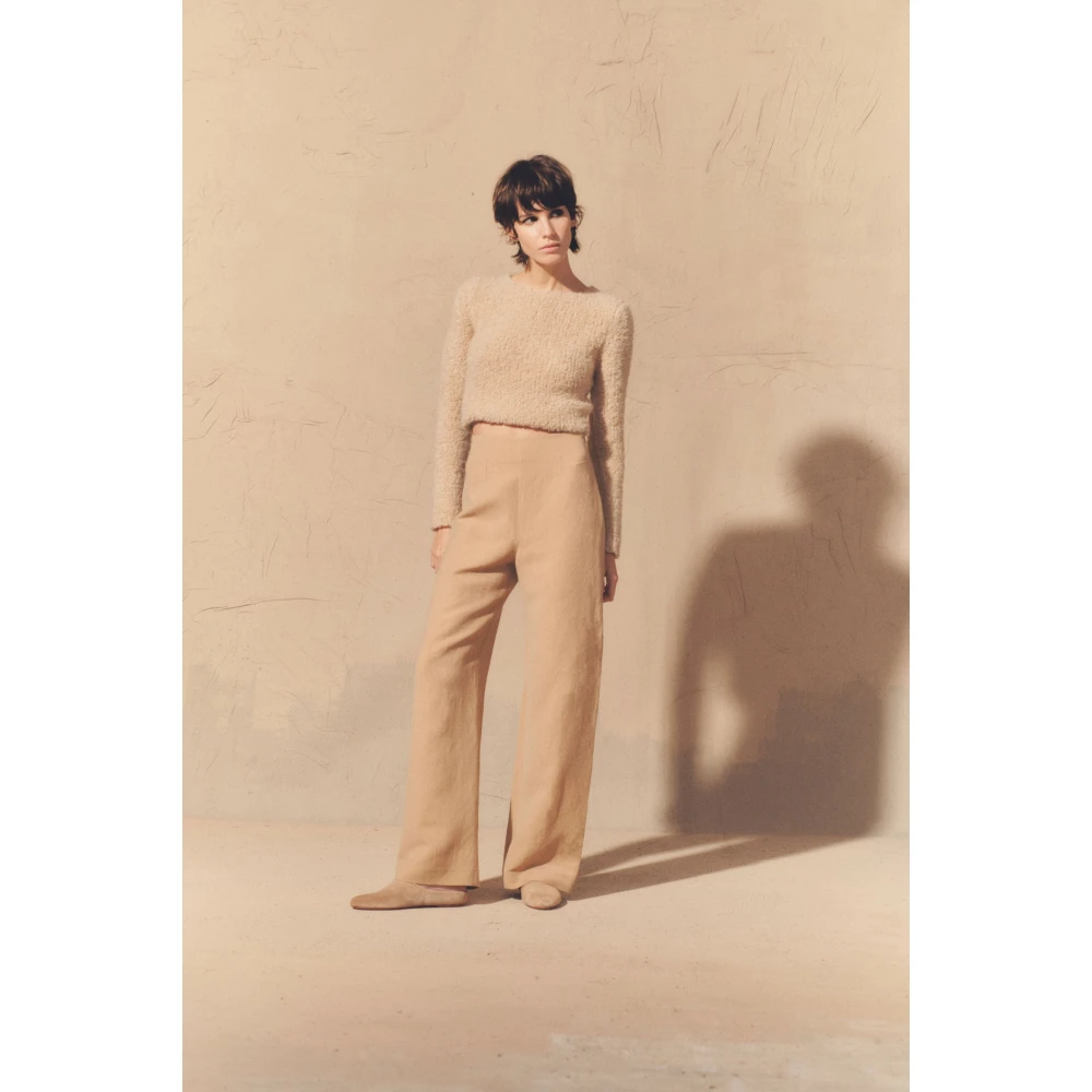 Cortana Linnen en wollen hoge taille broek Beige Dames