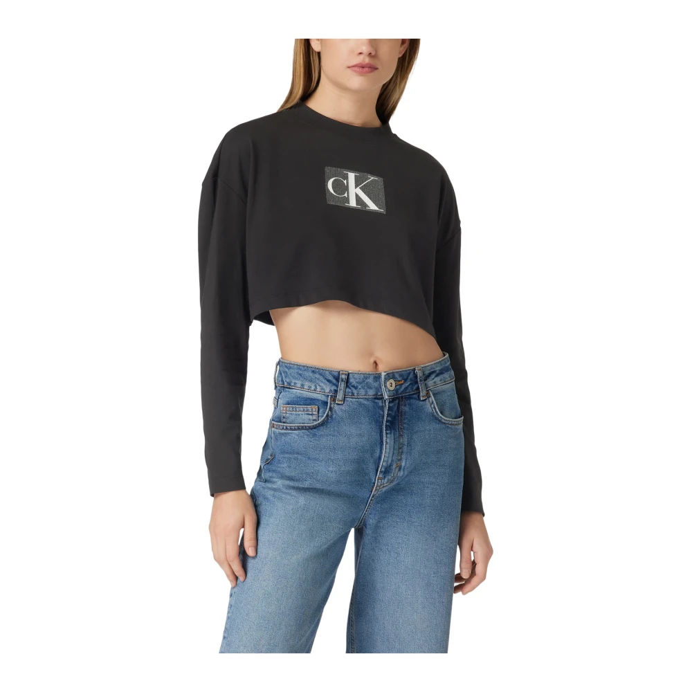 Calvin Klein Jeans Paillet Lange Mouw T-Shirt Black Dames