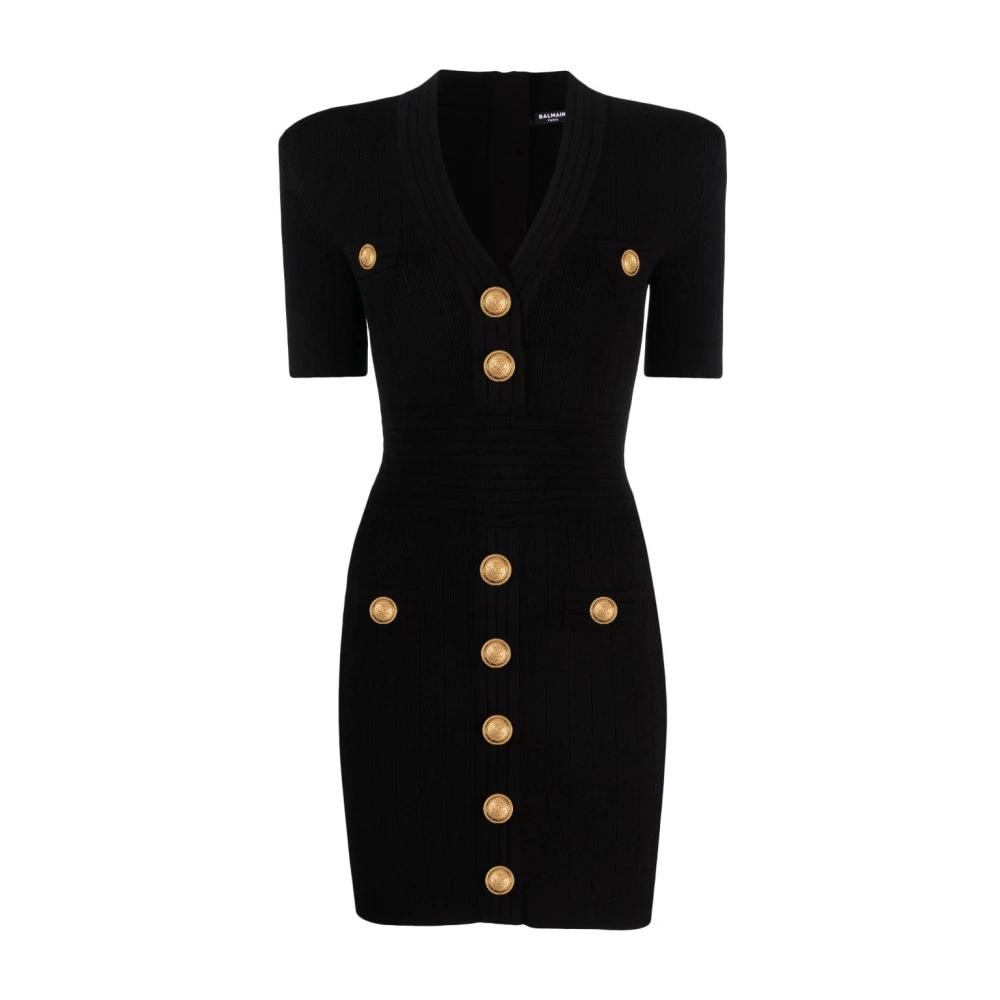 Balmain Zwarte jurk met schoudervullingen Black Dames