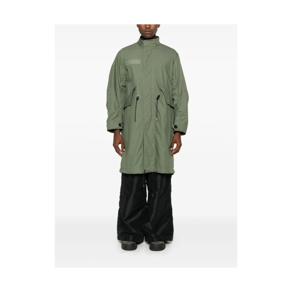 Sacai Khaki Ripstop Funnel Hals Jas Green Heren