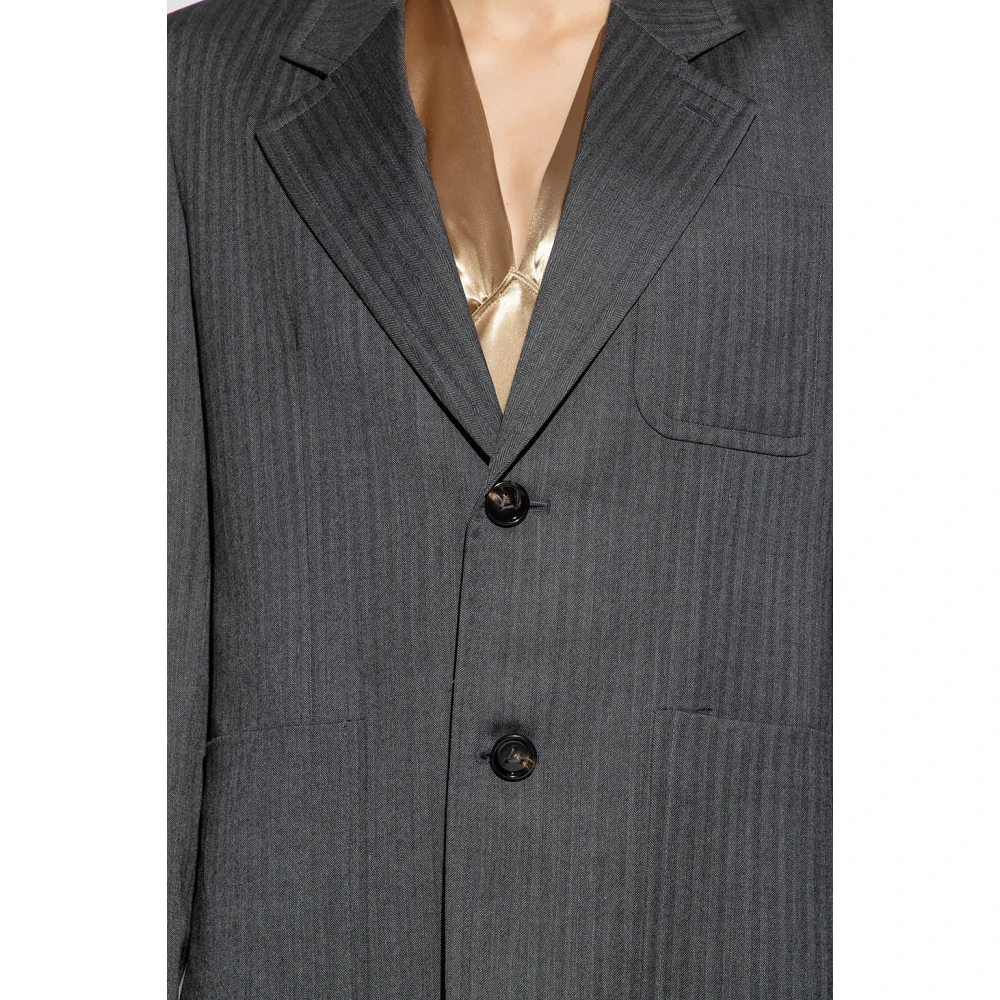 Bottega Veneta Grijze Wol Herringbone Blazer Gray Dames