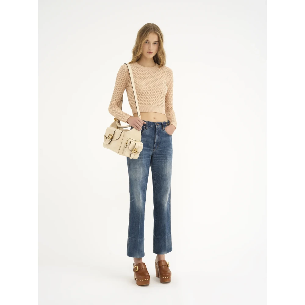 Chloé Roze Crewneck Sweater Geribbelde Zoom Pink Dames