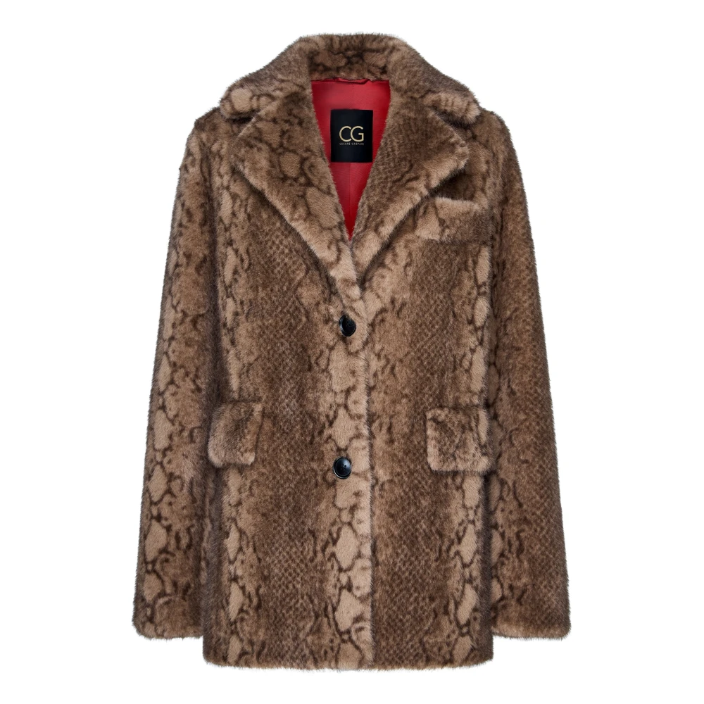 Cesare Gaspari Donna Marrone Cappotto Corto In Finta Pelliccia Neve