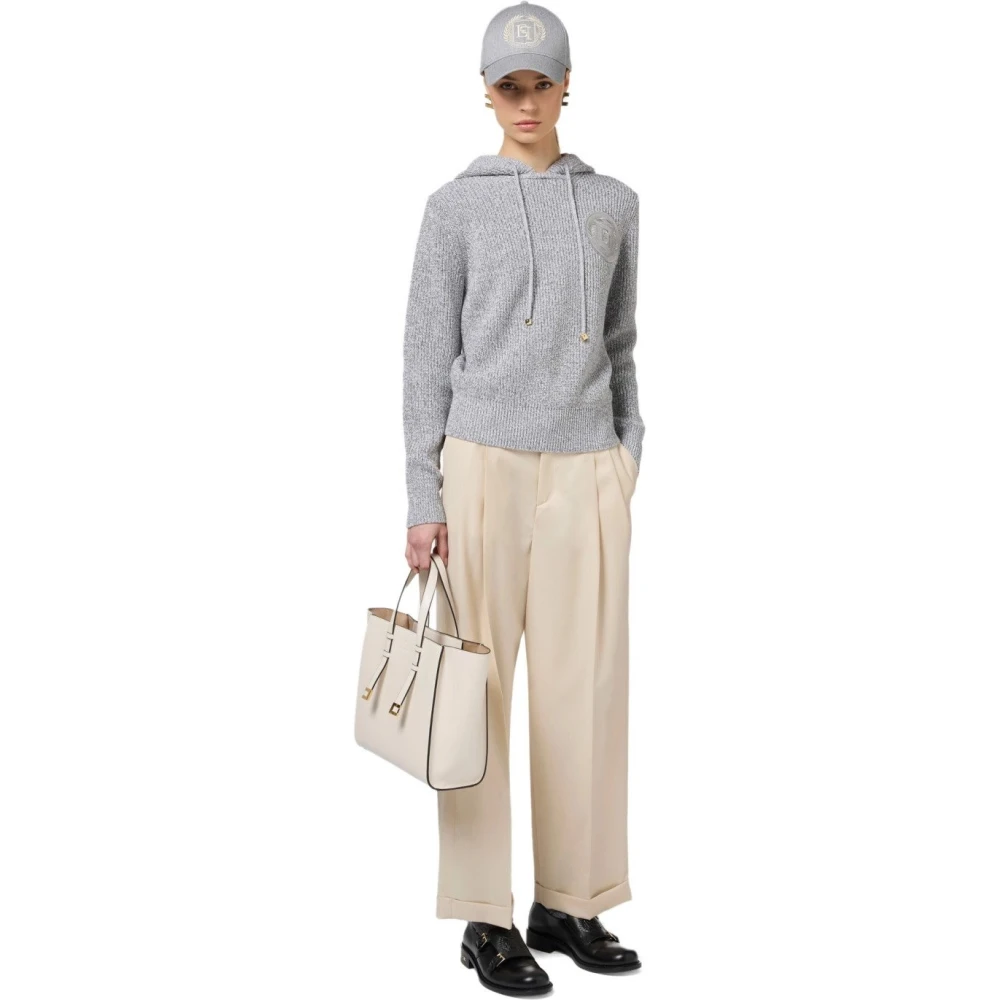 Elisabetta Franchi Parel Ivoor Gebreide Hoodie Gray Dames
