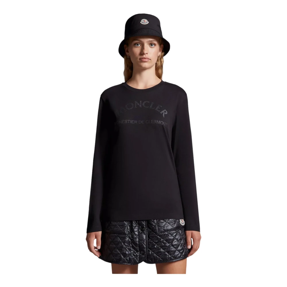 Moncler Glitter Logo Longsleeve T-shirt Black Dames