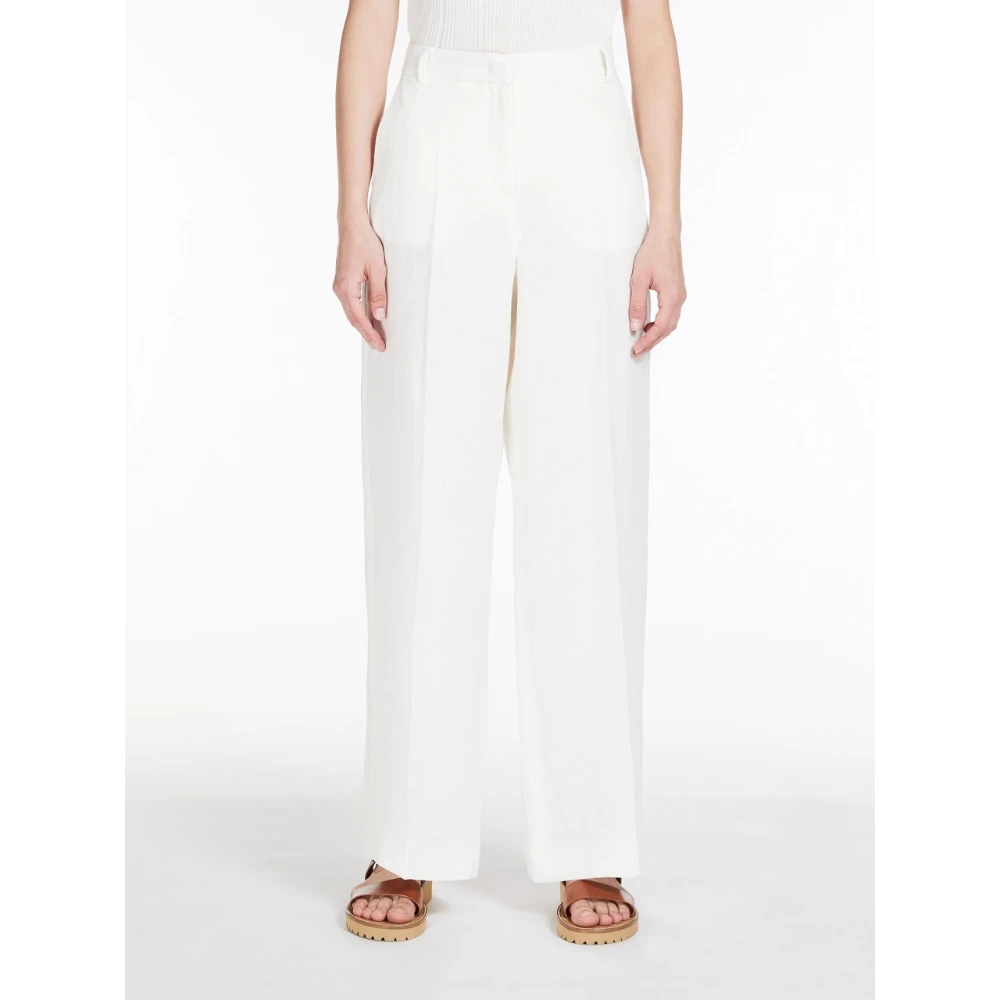 Max Mara Witte Linnen Wijde Broek White Dames