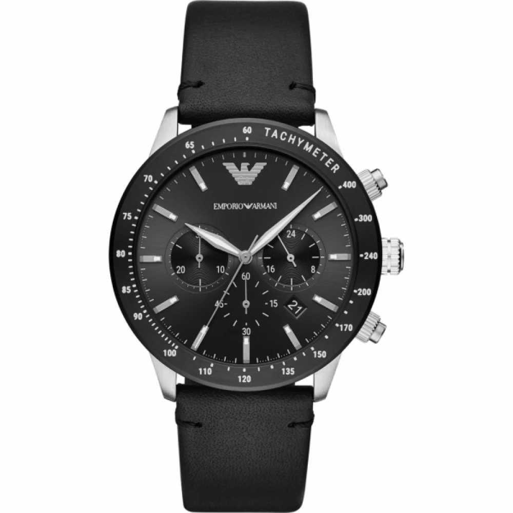Emporio Armani Men's Multicolored Chronograph Black Leather Watch - Image 10