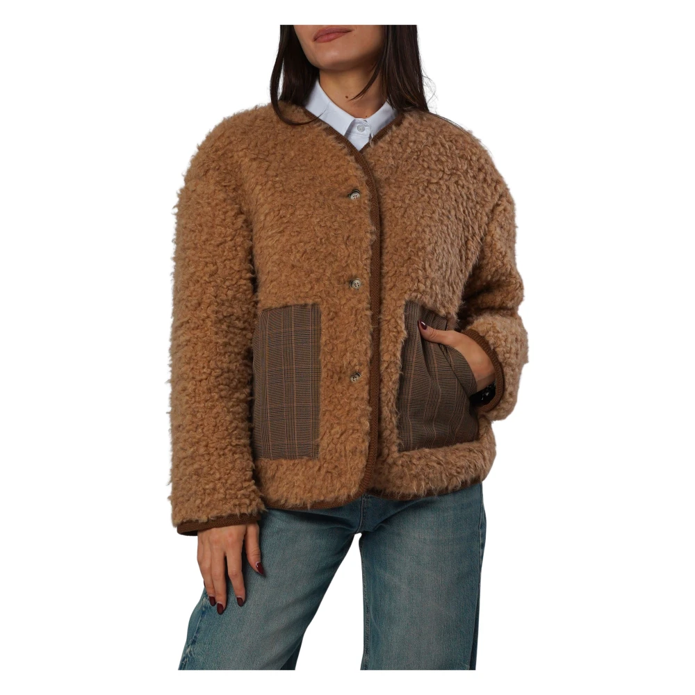 H2O Beige Faux Fur Jas met Contrastdetails Brown Dames