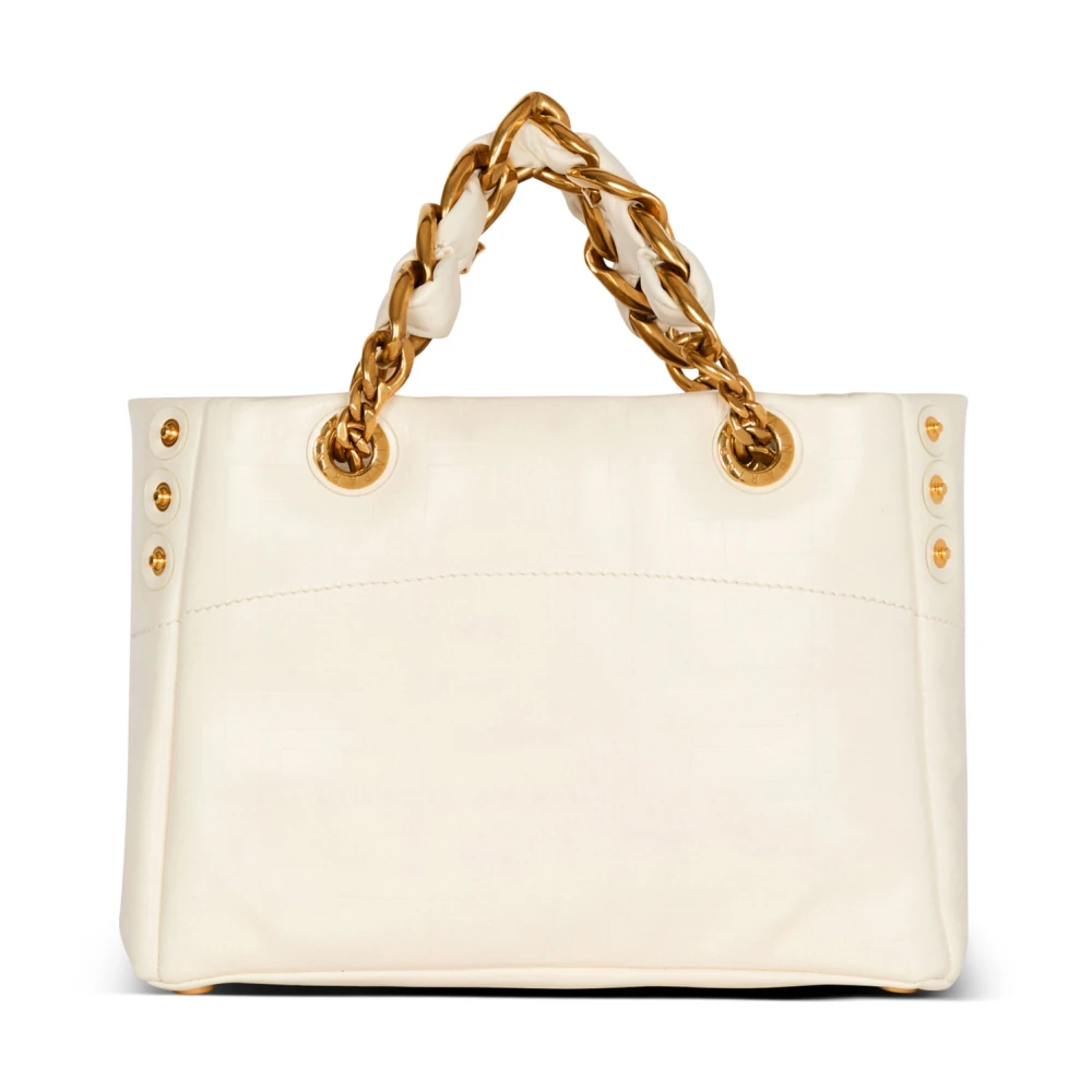 Balmain Kleine 1945 Zachte tas in reliëf gekraakt kalfsleer met een PB Labyrint monogram White Dames