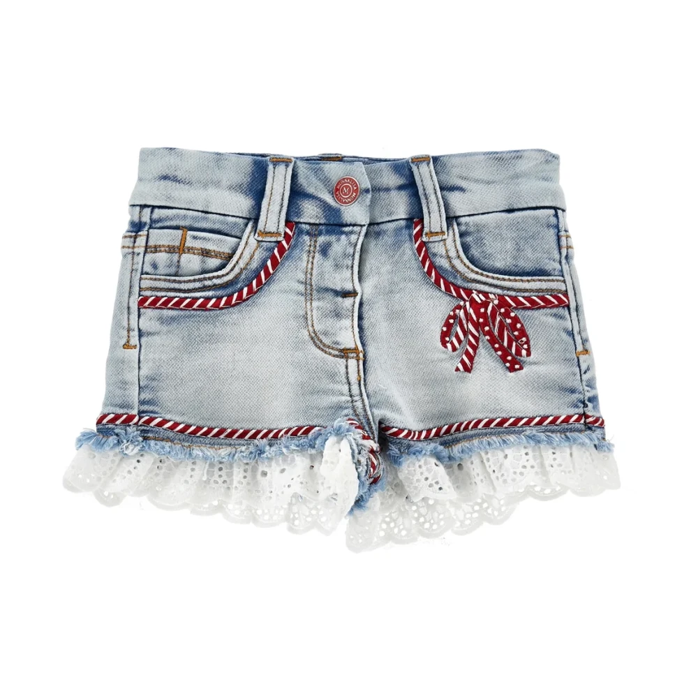 Monnalisa Girls Blue Shorts, 12 M, Denim Shorts With Embroidered Rope Effect