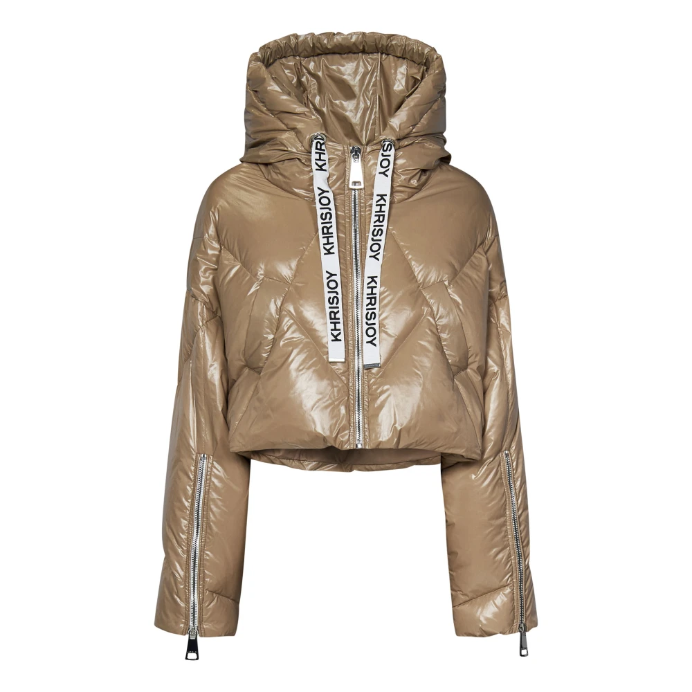 Khrisjoy Gewatteerde Hoodiejas met Maxi Rits Beige Dames