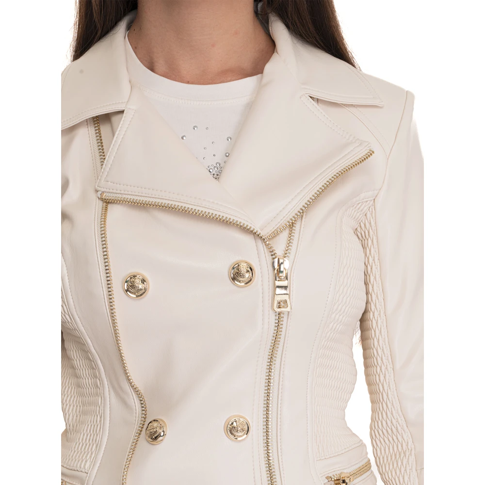 Guess Bikerjack van imitatieleer met knopen Beige Dames