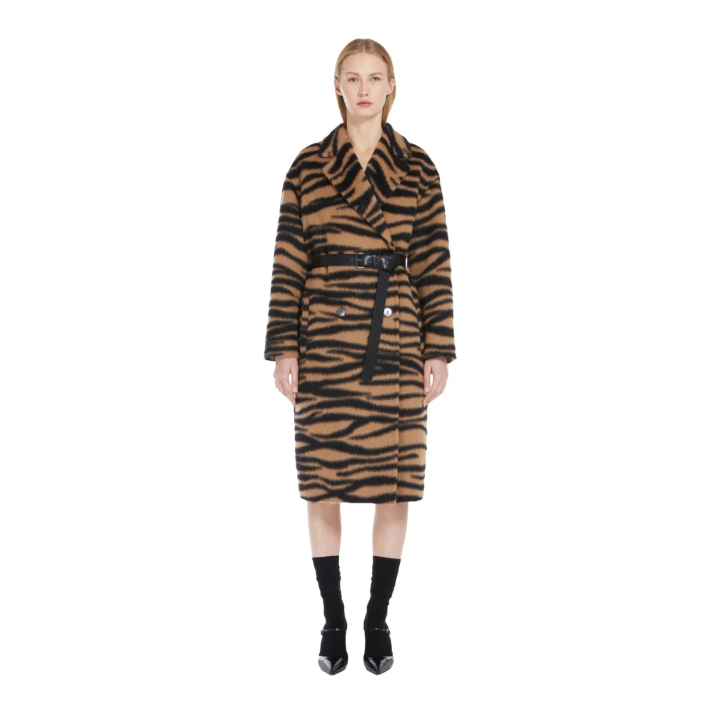 Max Mara Studio Dieren Jacquard Wol Alpaca Jas Brown Dames