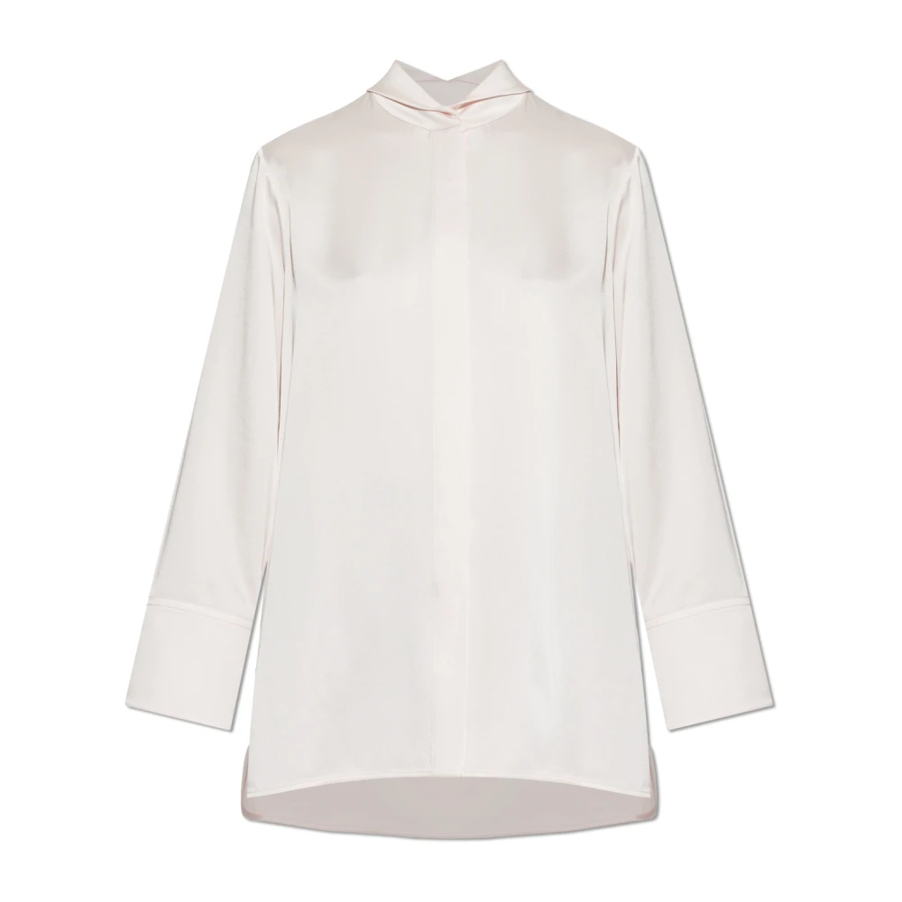 Jil Sander Vrouw Beige Overhemden Dames, S, Shirt Met Decoratieve Halslijn