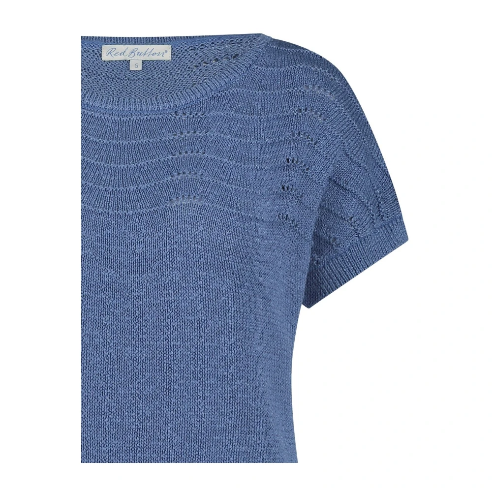 Red Button Blauwe Jerry Gebreide Top Korte Mouw Blue Dames