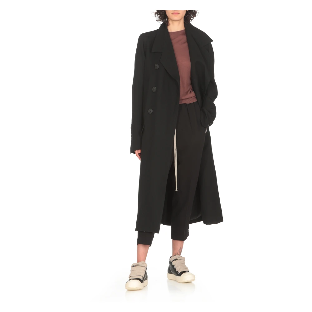 Rick Owens Zwarte Wol Dubbelrijige Jas Vrouwen Black Dames