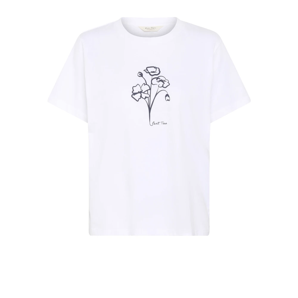 Part Two Bloemenprint T-shirt Wit Marineblauw White Dames