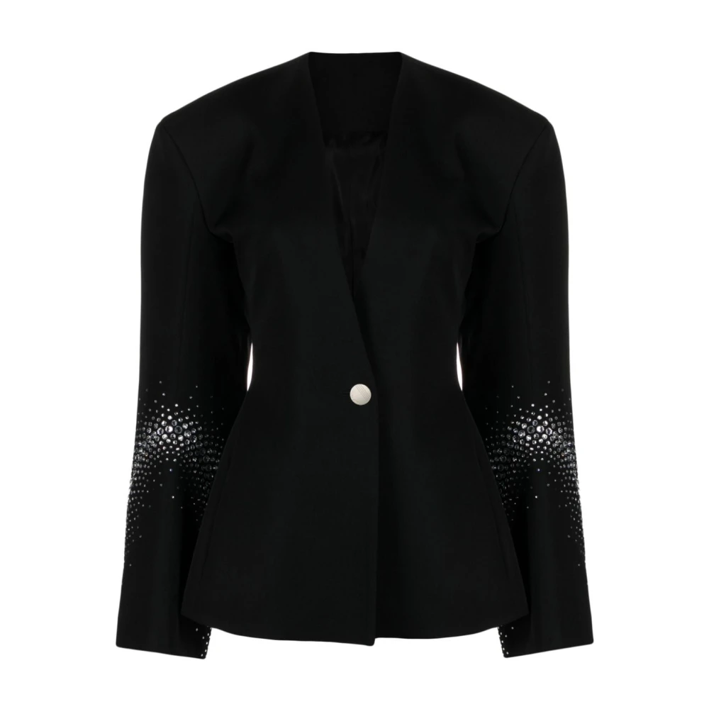 The Attico Zwarte wollen jas met strass versiering Black Dames
