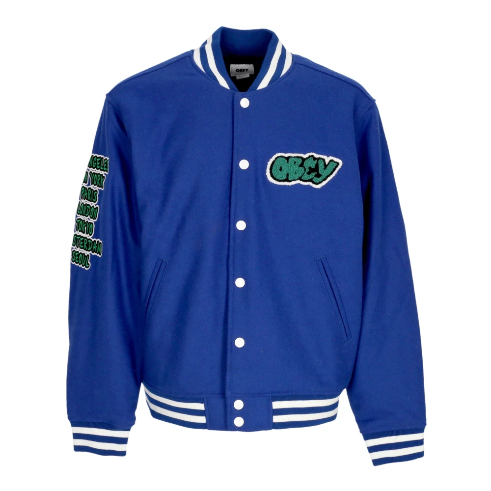 Obey Men's Blue Varsity College Jacket Surf - Bomber Jackets - L - Jackets