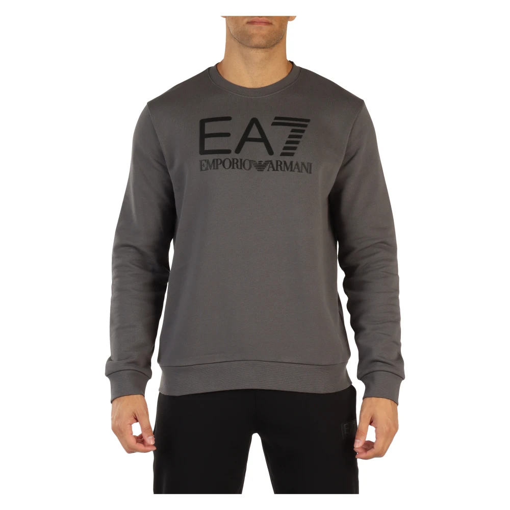 Emporio Armani EA7 Katoenen sweatshirt met reliëf logo print Gray Heren