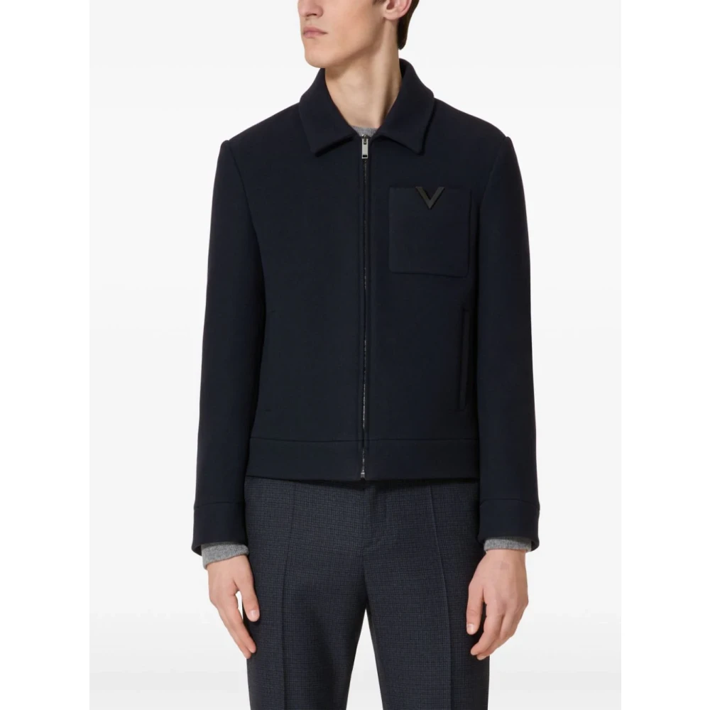Valentino Garavani Quilted Jacket Metal Detail Blue Heren