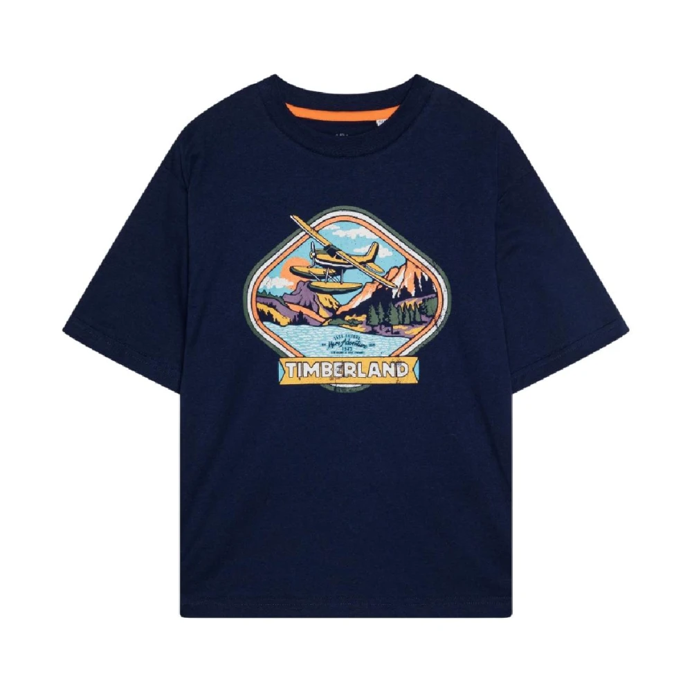 Timberland Blue Kids Short Sleeve T-Shirts, Male, 14 Y, Modern Short Sleeve Shirt For Kids