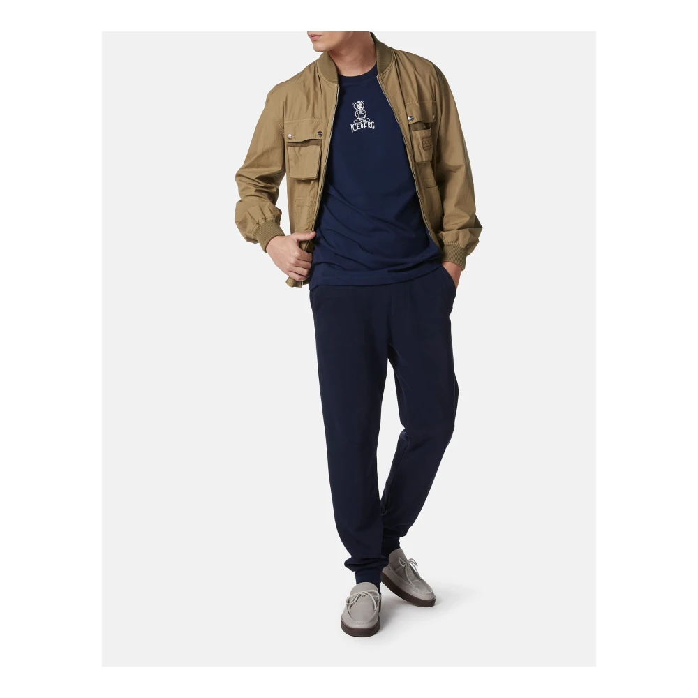 Iceberg Blauw slim fit katoenen T-shirt met beerprint Blue Heren