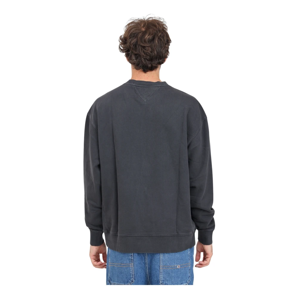 Tommy Jeans Zwarte Crewneck Sweater Relaxed Fit Black Heren