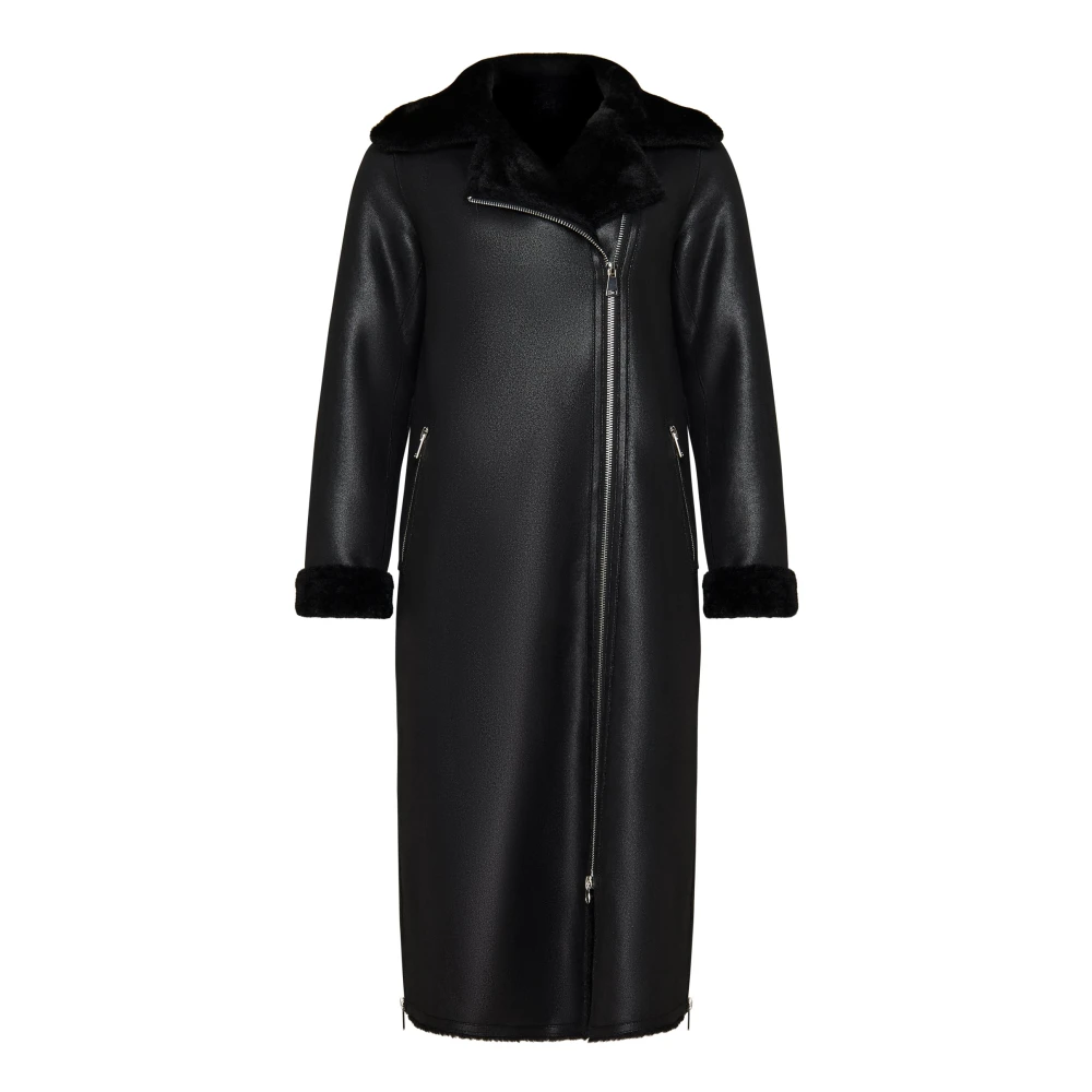 Cesare Gaspari Zwarte Faux Reversible Shearling Lange Jas Black Dames