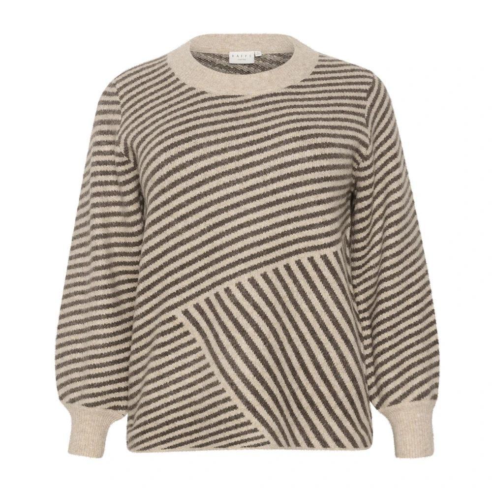 Kaffe Curve Zachte Gebreide Trui met Pofmouwen Brown Dames