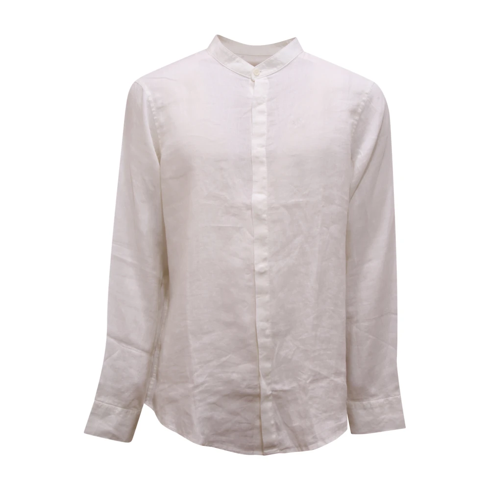 Armani White Casual Shirts, Male, S, Af146199 Camicia Coreana Linen Shirt