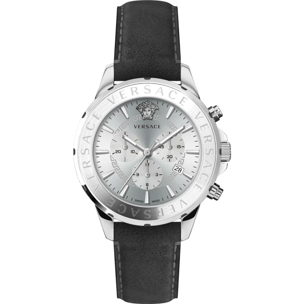 Versace VEV601223 Signature Chronograph silver black Leather Mens Watch NEW - Image 2