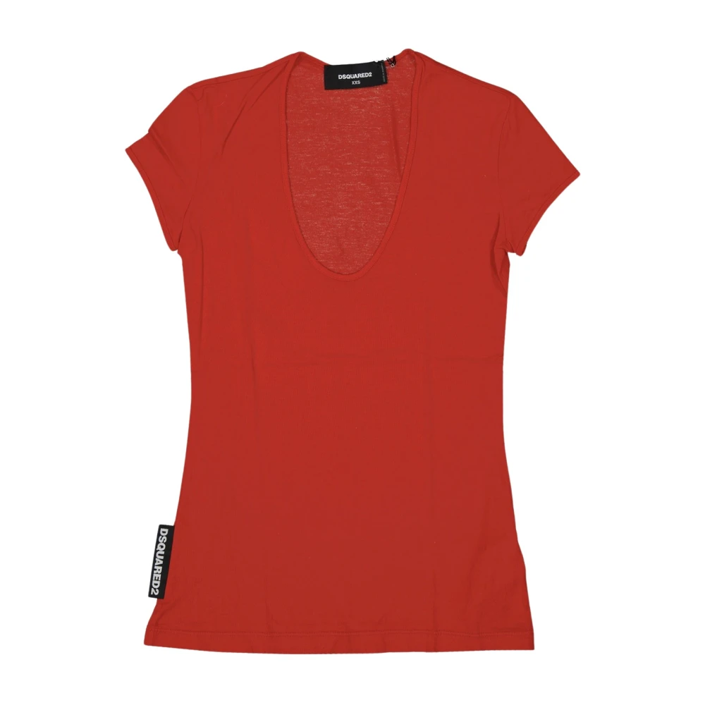 Dsquared2 Rood Katoenen Logo T-Shirt Ss22 Red Dames