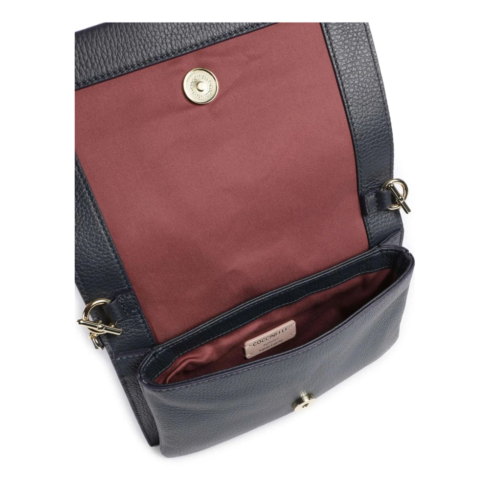 Coccinelle Blauwe leren schoudertas met ketting Blue Dames