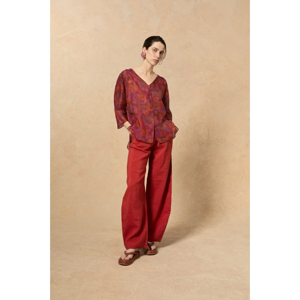 Cortana Aquarel Print V-Hals Blouse Red Dames