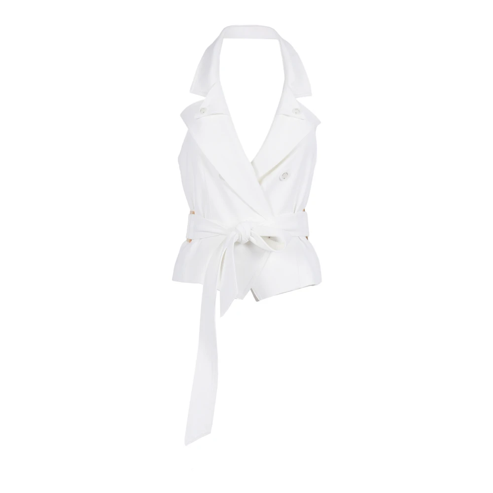 Elisabetta Franchi Women's White Waistcoats, Xs, Double-Breasted Belted Vest