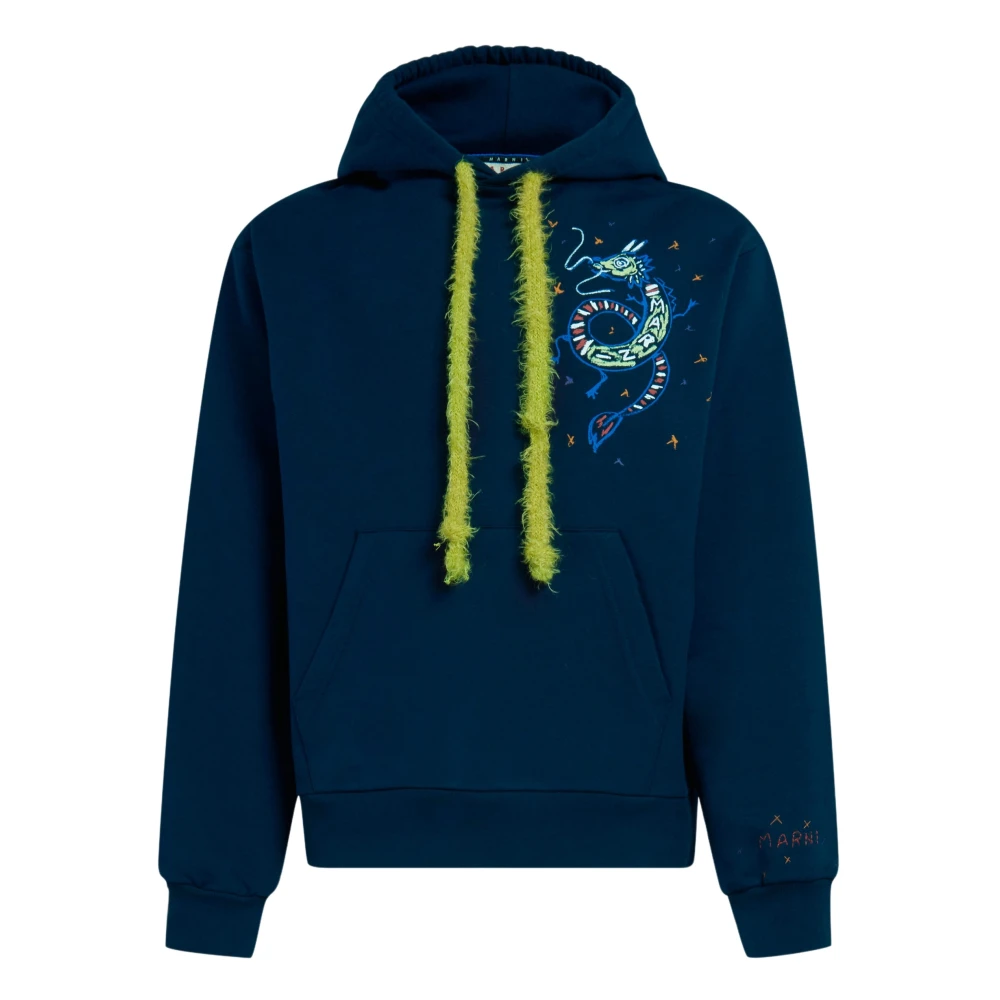 Marni jersey hoodie met drakenprint Blue Heren