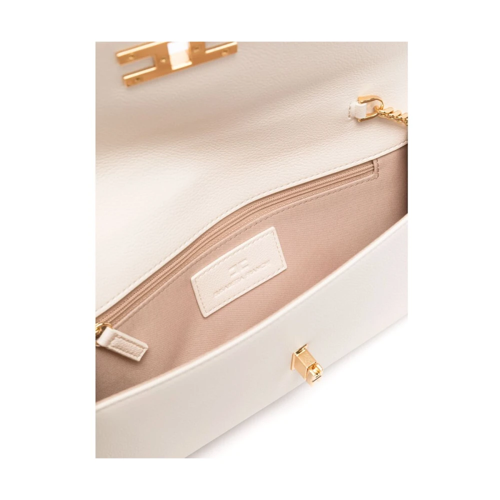 Elisabetta Franchi Ecru Leren Schoudertas met Ketting Beige Dames