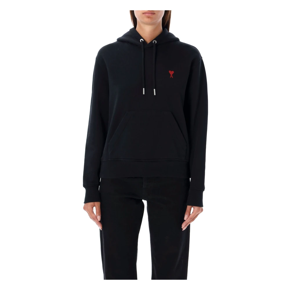 Ami Paris Zwarte Gebreide Hoodie Aw24 Black Dames